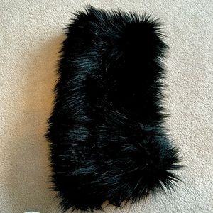 Black Fur Infinity Scarf Furry Neck Warmer Fluffy Loop
